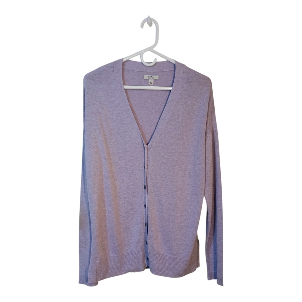 Croft & Barrow Womens M Lavender Cotton Blend Cardigan Gary Buttons Front V-neck